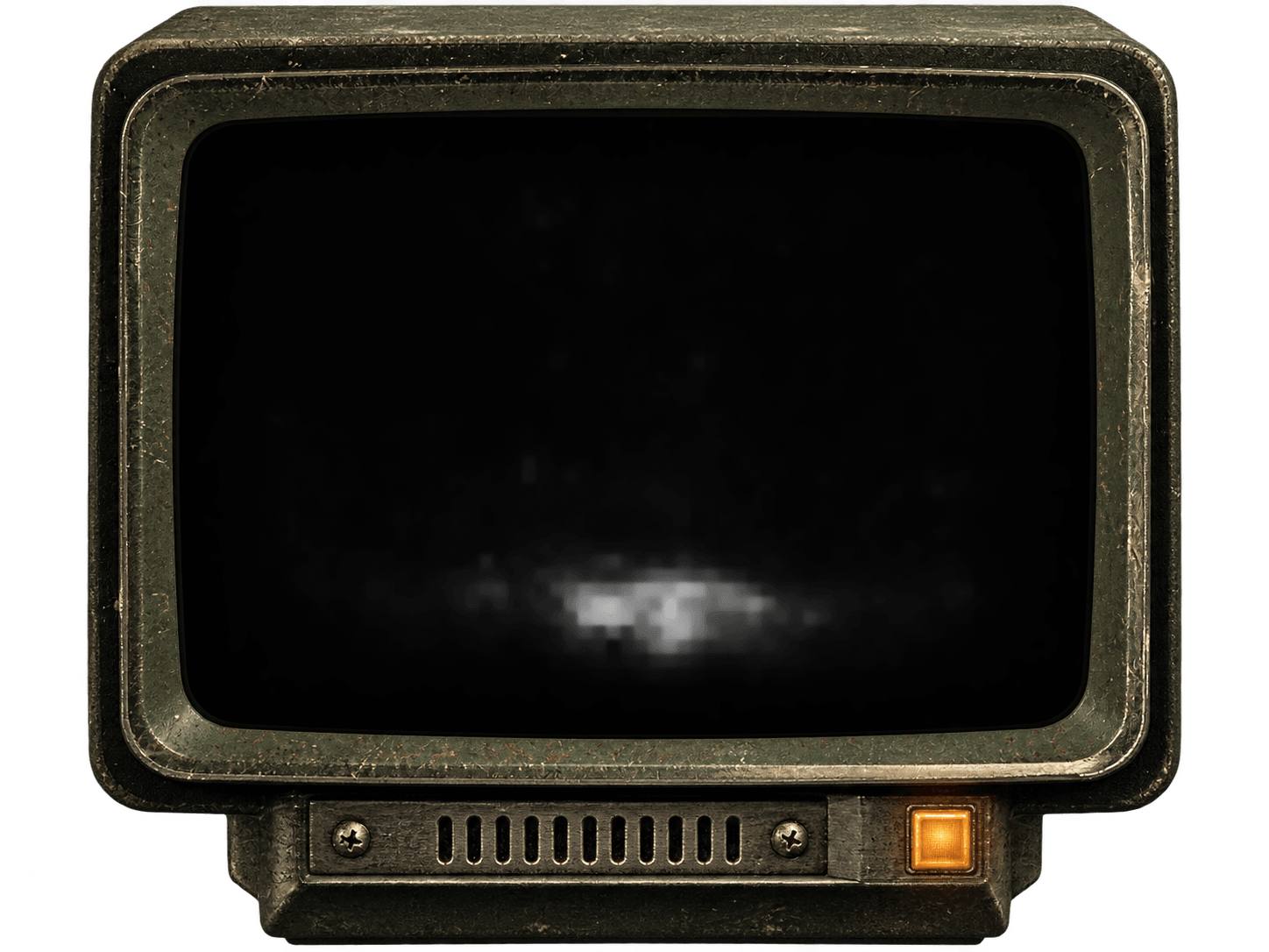 A dented military computer terminal, its screen lit green.